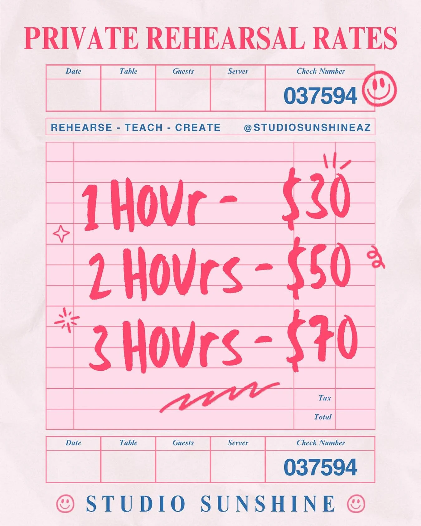 At last&hellip; our rates! ✨
🌈 $30/hr &bull; $50/2hrs &bull; $70/3hrs

And what better day to share than party day?! 🎉 The Sneak Peek Party is TONIGHT. Come see Studio Sunshine come alive ✨💕
.

.

.

.

.

#tucsonlocal 
#tucsonlife 
#thisistucson
