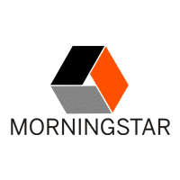Morningstar logo, featuring a black and gray hexagon with an orange diamond in the top right corner, and the text 'MORNINGSTAR' below.