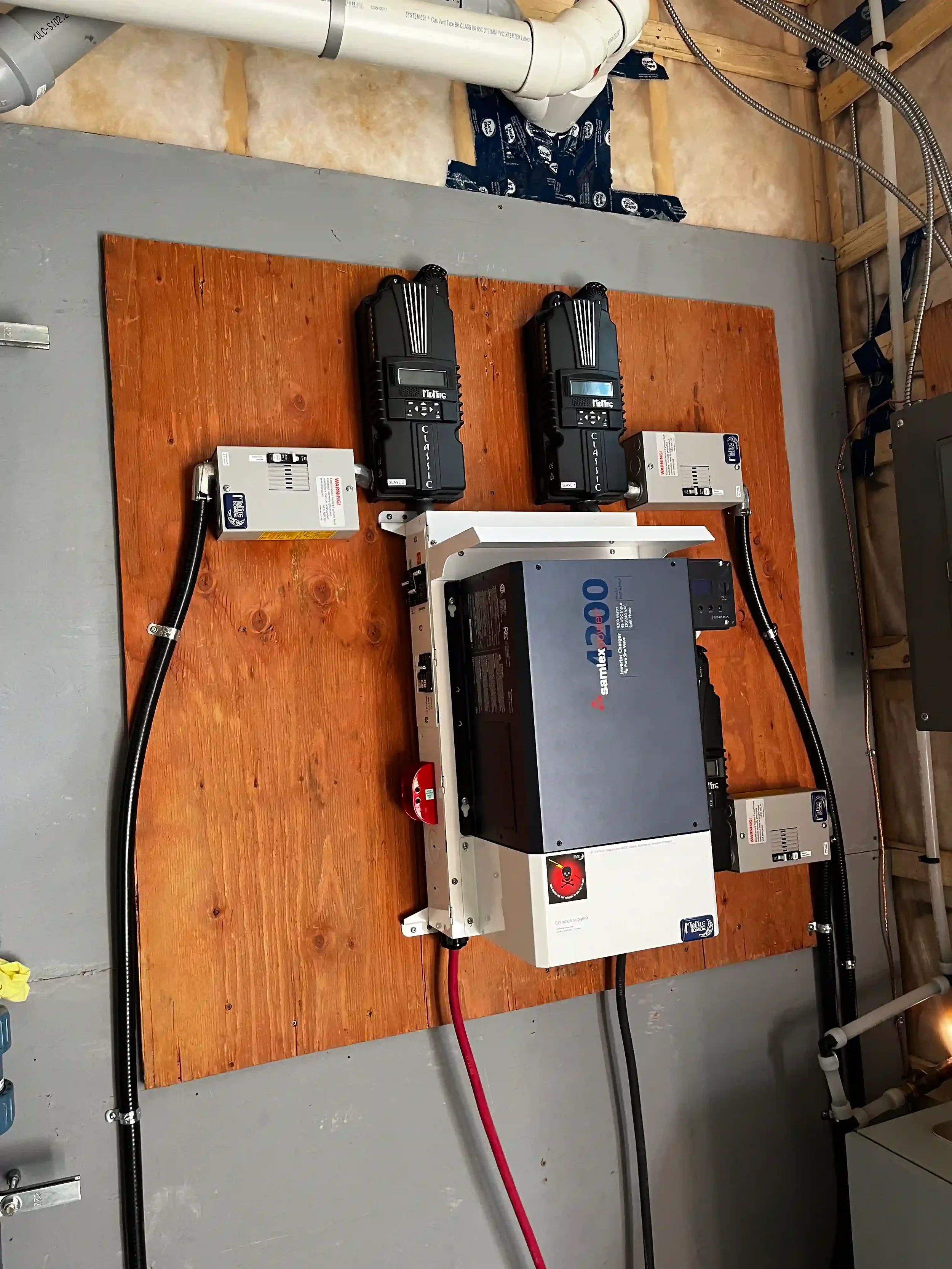 Samlex Amerixa inverter and Midnite Solar charge controllers on a pre-assembled solar  power system