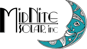 Logo of Midnite Solar, Inc., featuring stylized text and a crescent moon with a face, stars, and decorative patterns.