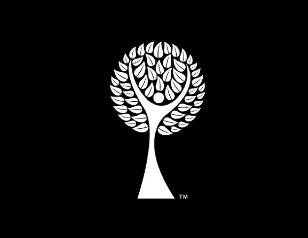 Black tree logo with leaf patterns on a purple background.