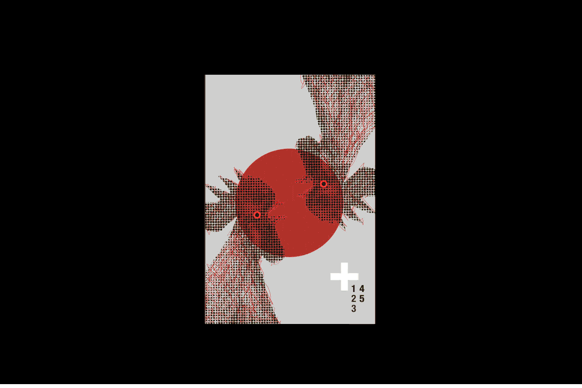 Illustration of two fish facing each other with a red circle in the background, accompanied by a white medical cross and Chinese characters overlaid on the image.
