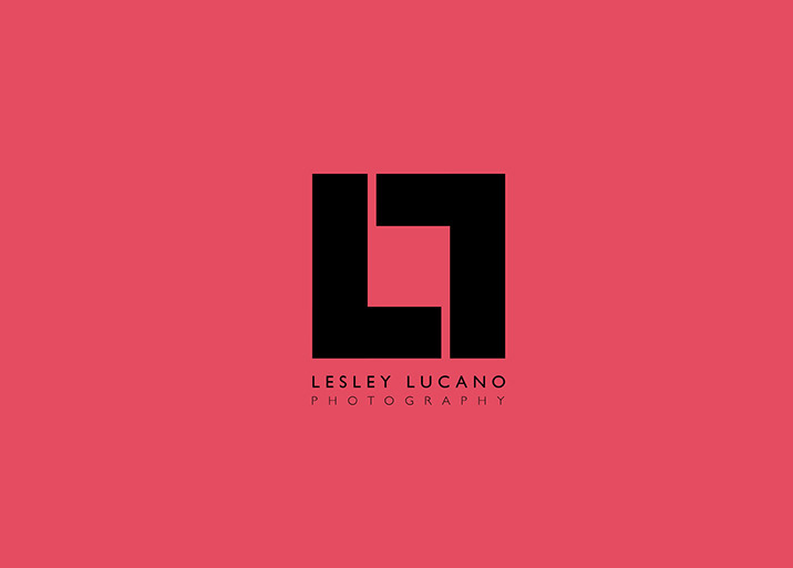 Logo with black geometric design and text reading "Lesley Lucano Photography" on a pink background.