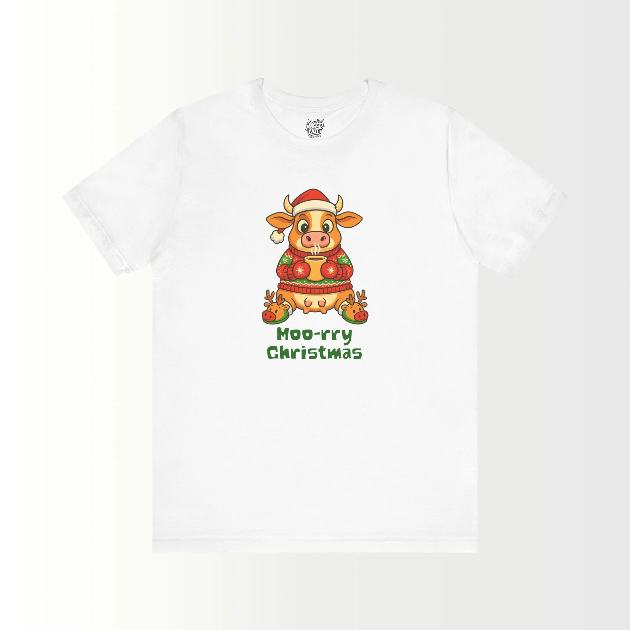 Moo-rry Christmas Cow With Reindeer Slippers T-Shirt