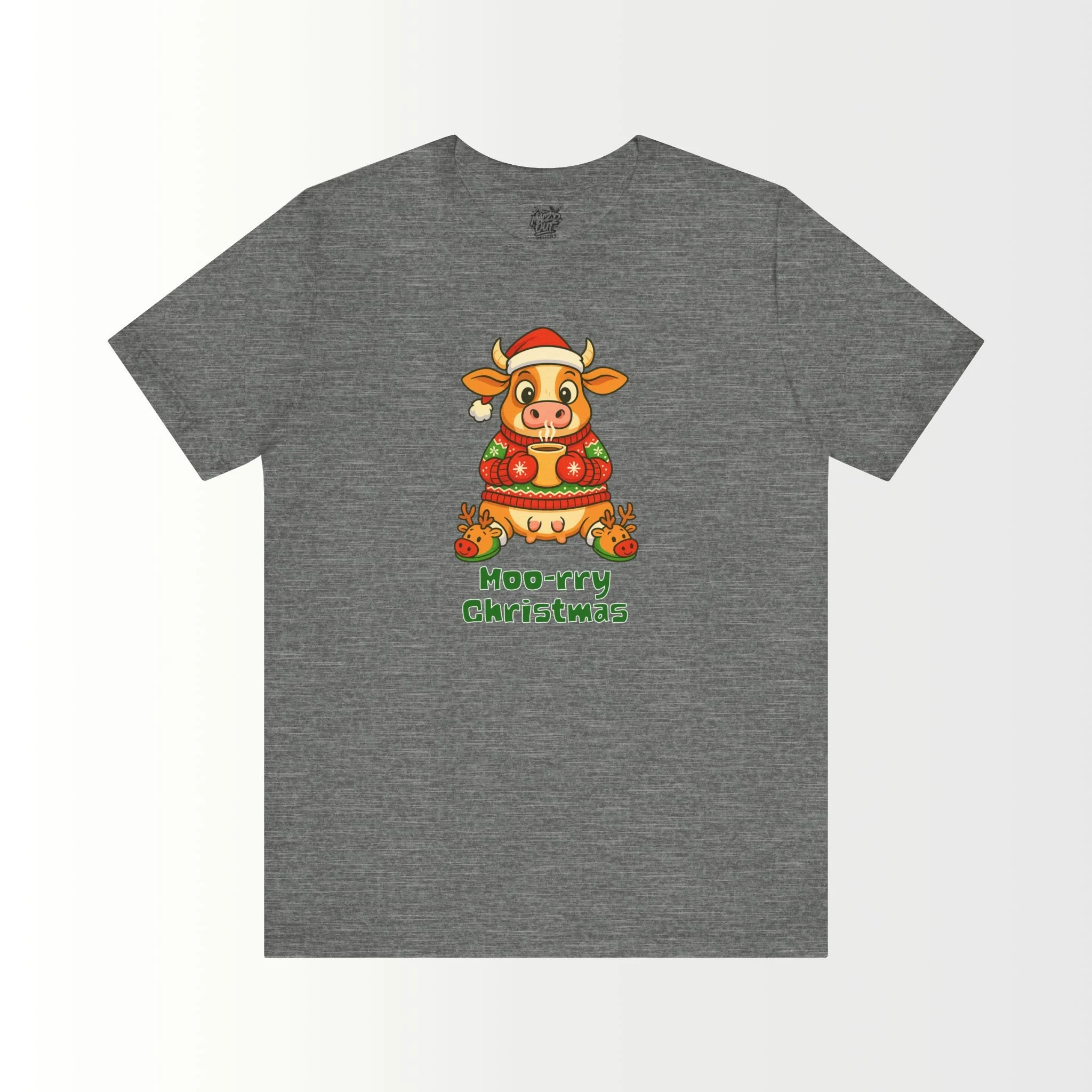 Moo-rry Christmas Cow With Reindeer Slippers T-Shirt