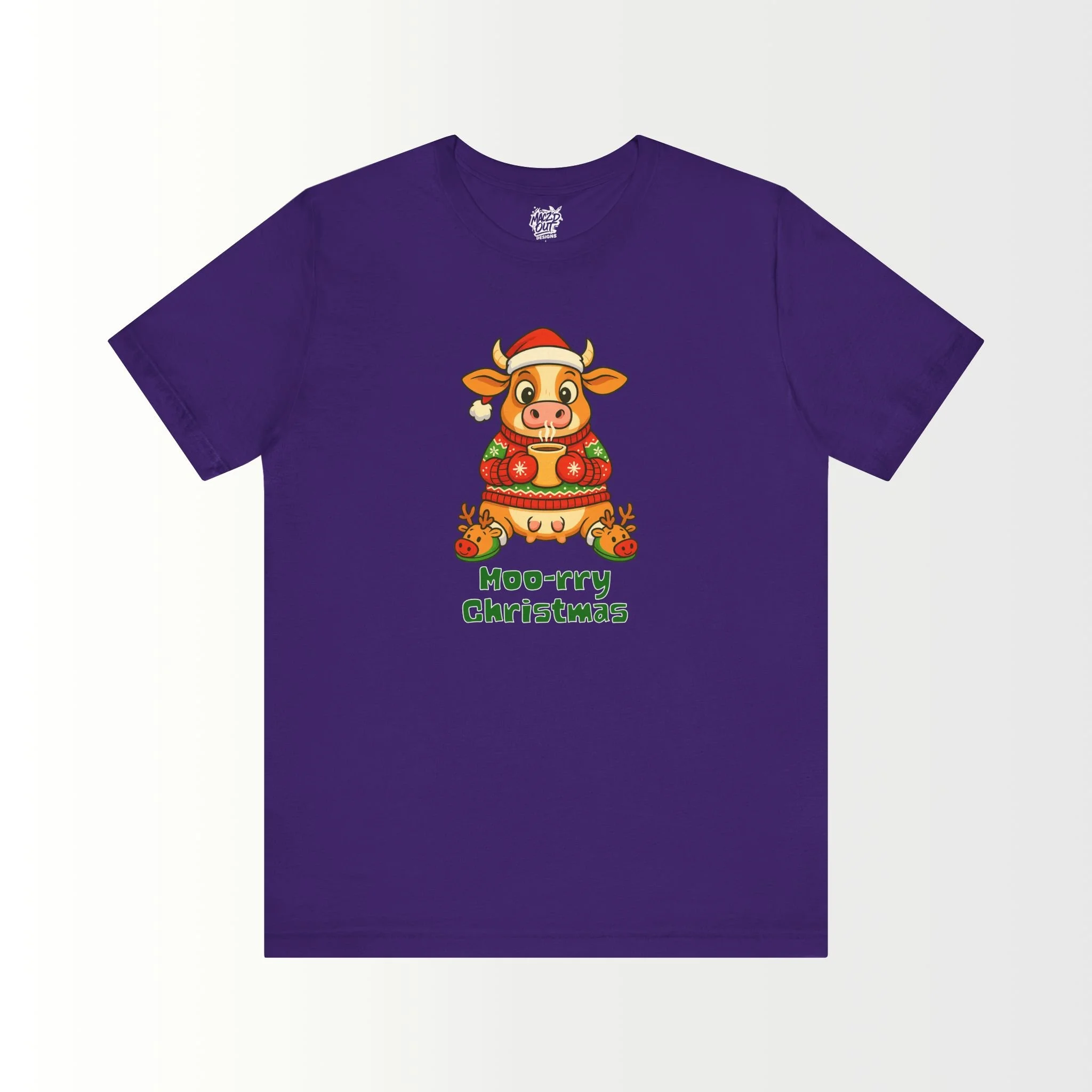 Moo-rry Christmas Cow With Reindeer Slippers T-Shirt