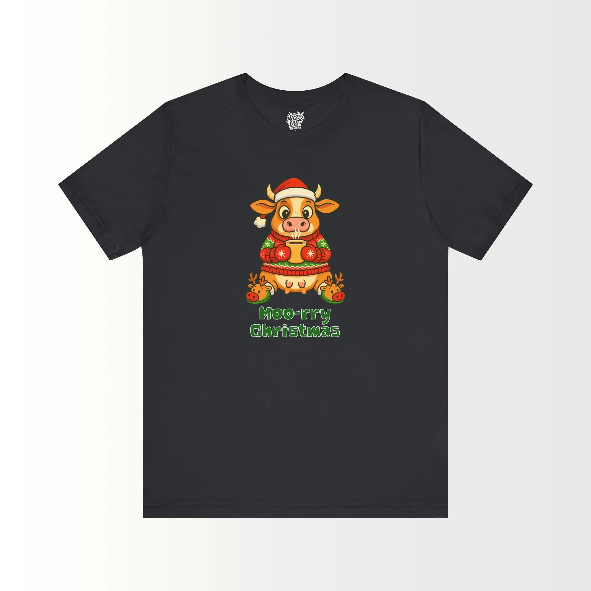 Moo-rry Christmas Cow With Reindeer Slippers T-Shirt