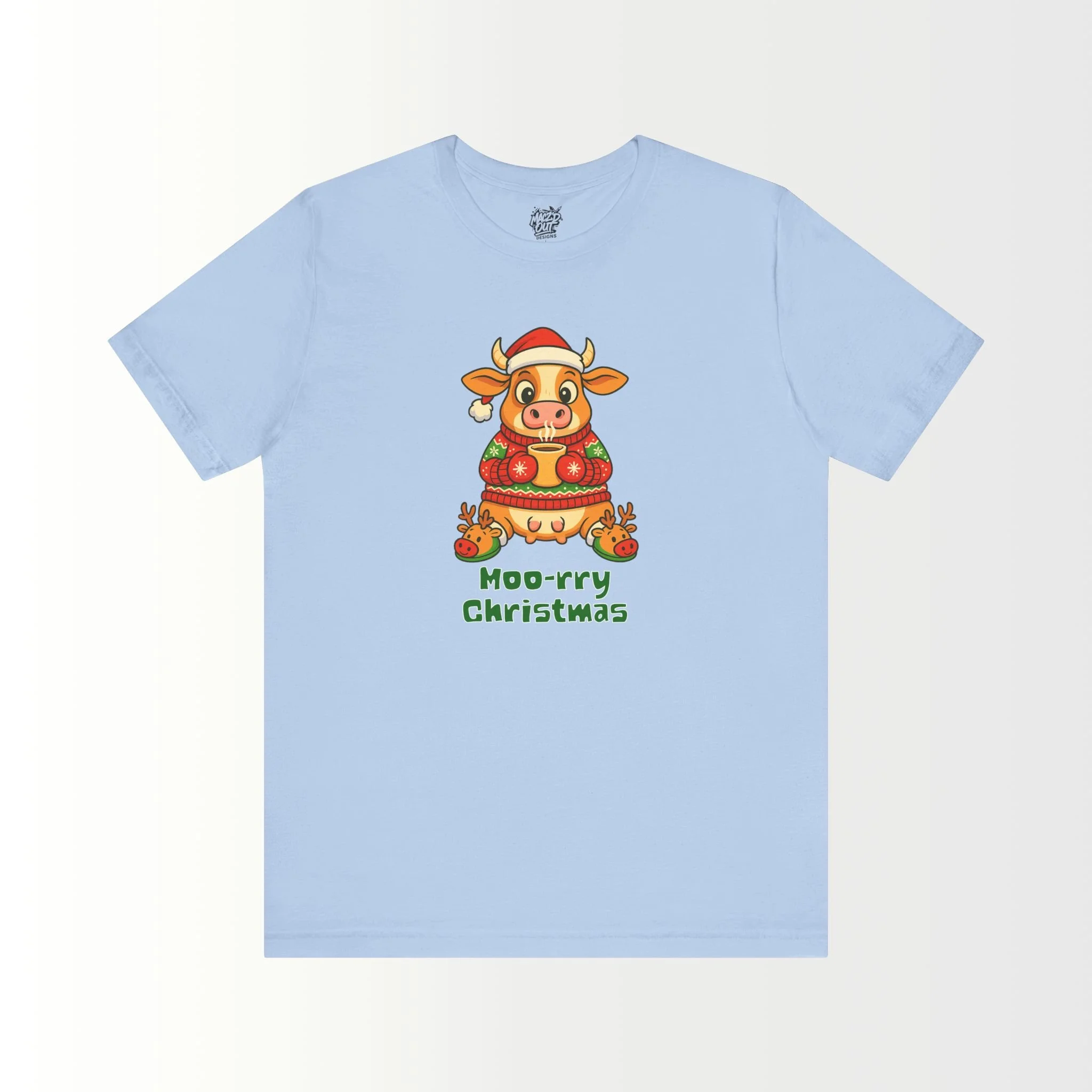 Moo-rry Christmas Cow With Reindeer Slippers T-Shirt