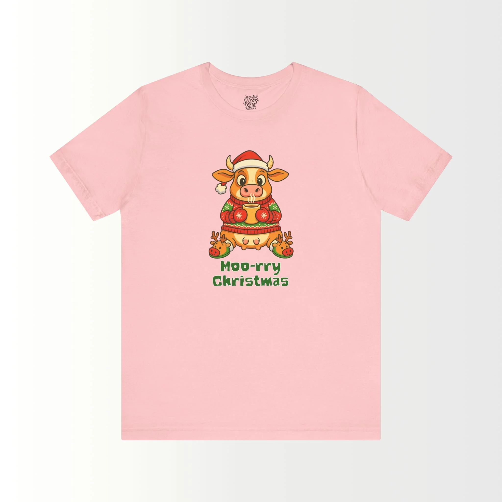Moo-rry Christmas Cow With Reindeer Slippers T-Shirt