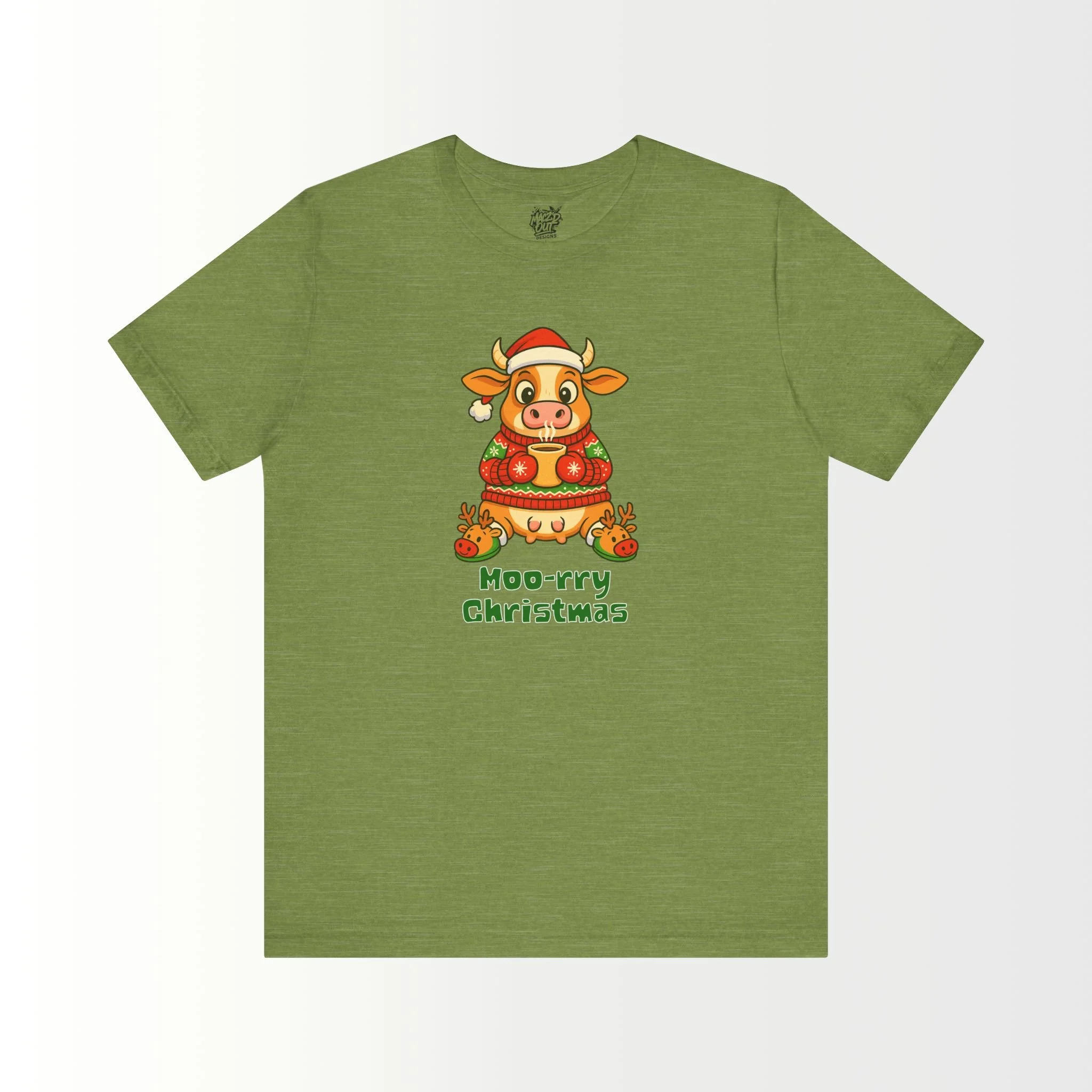 Moo-rry Christmas Cow With Reindeer Slippers T-Shirt