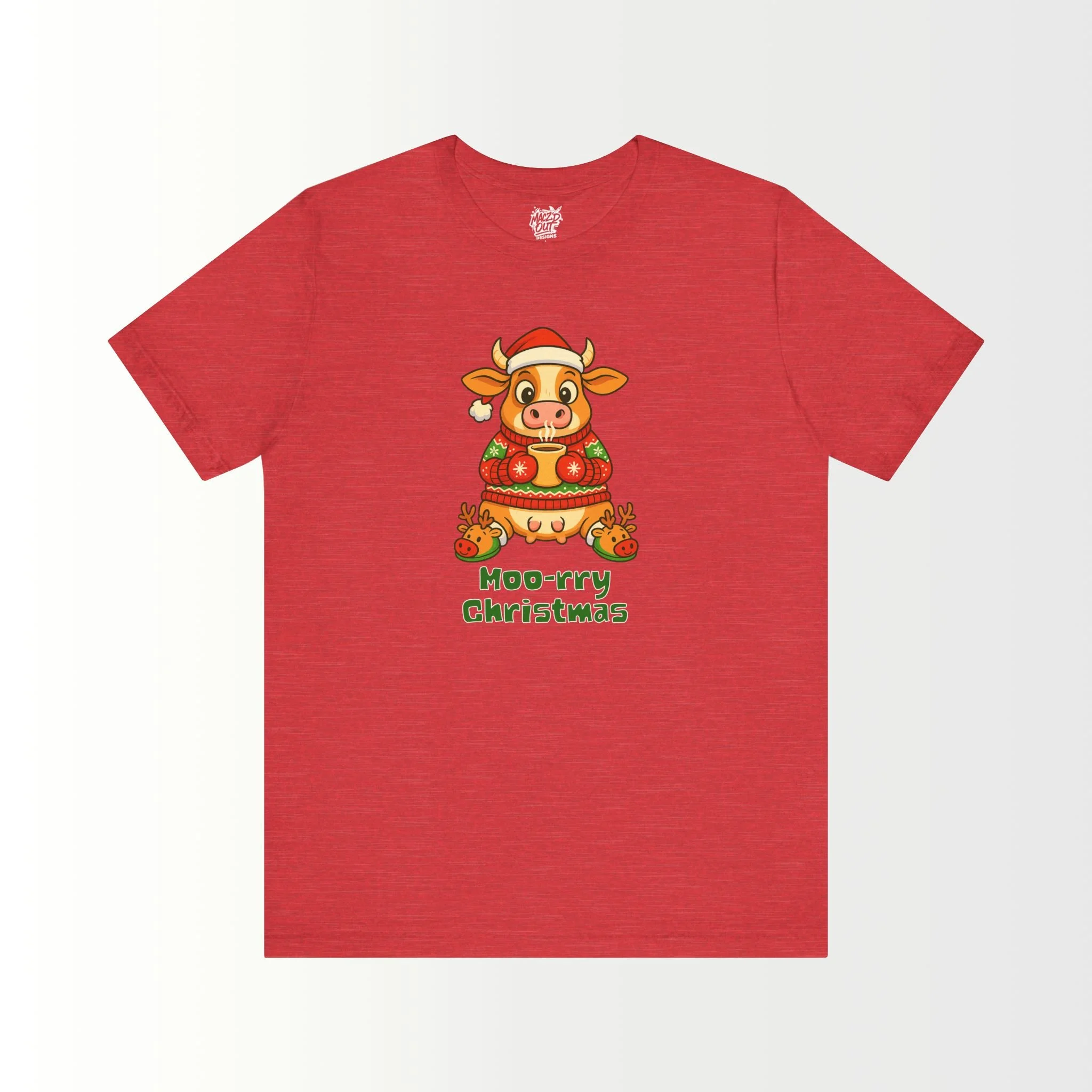 Moo-rry Christmas Cow With Reindeer Slippers T-Shirt