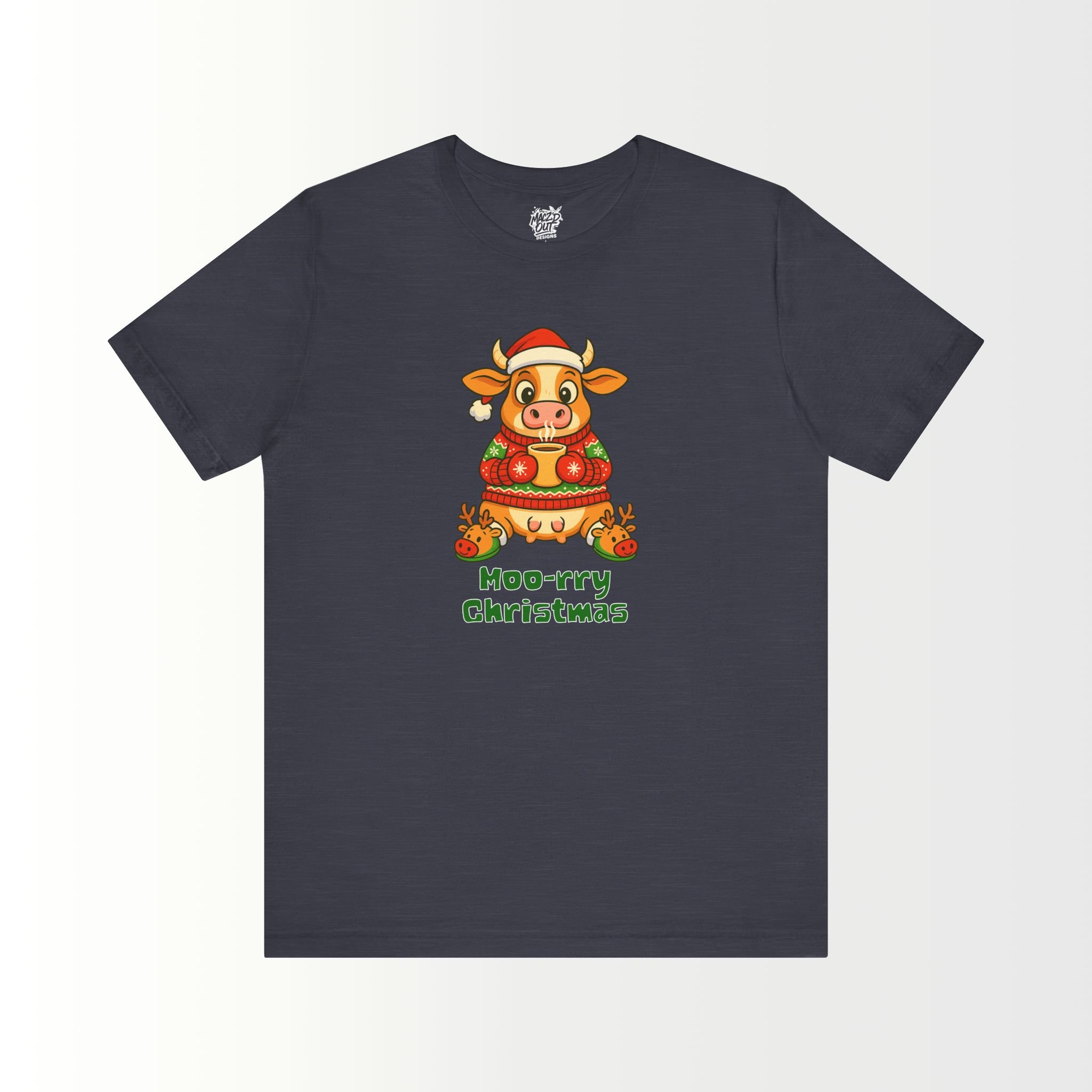 Moo-rry Christmas Cow With Reindeer Slippers T-Shirt