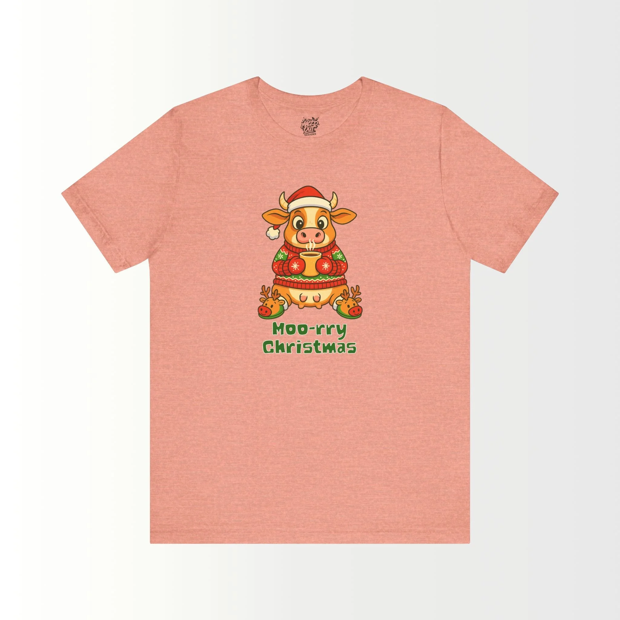 Moo-rry Christmas Cow With Reindeer Slippers T-Shirt