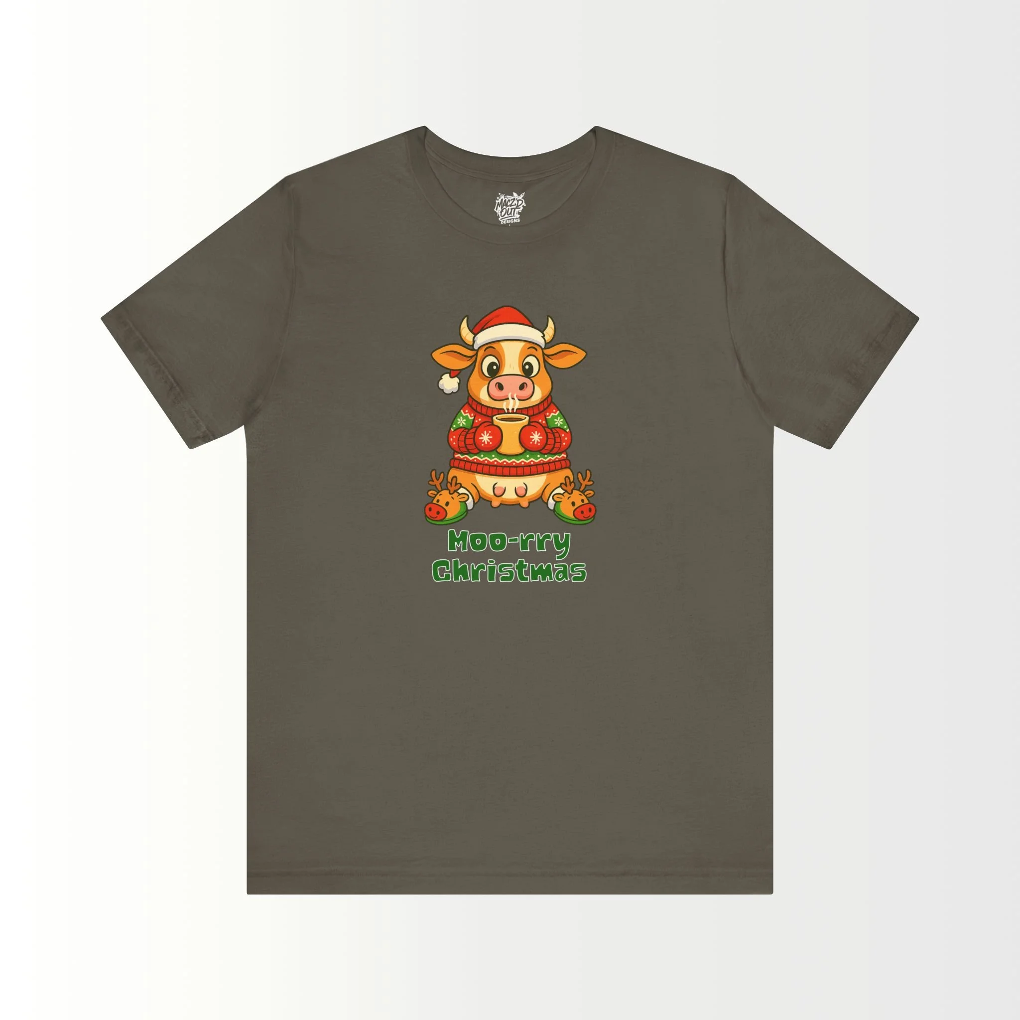 Moo-rry Christmas Cow With Reindeer Slippers T-Shirt