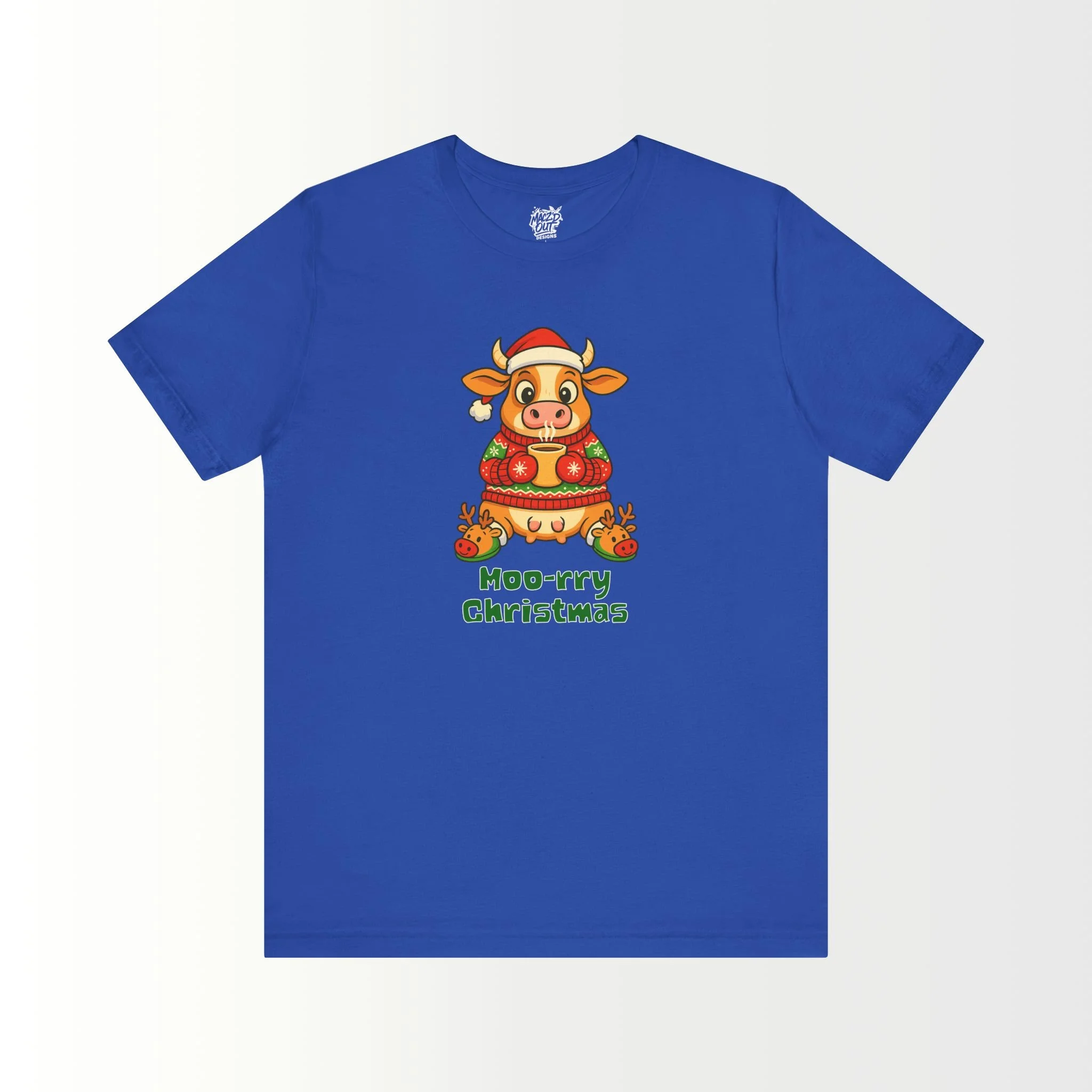 Moo-rry Christmas Cow With Reindeer Slippers T-Shirt