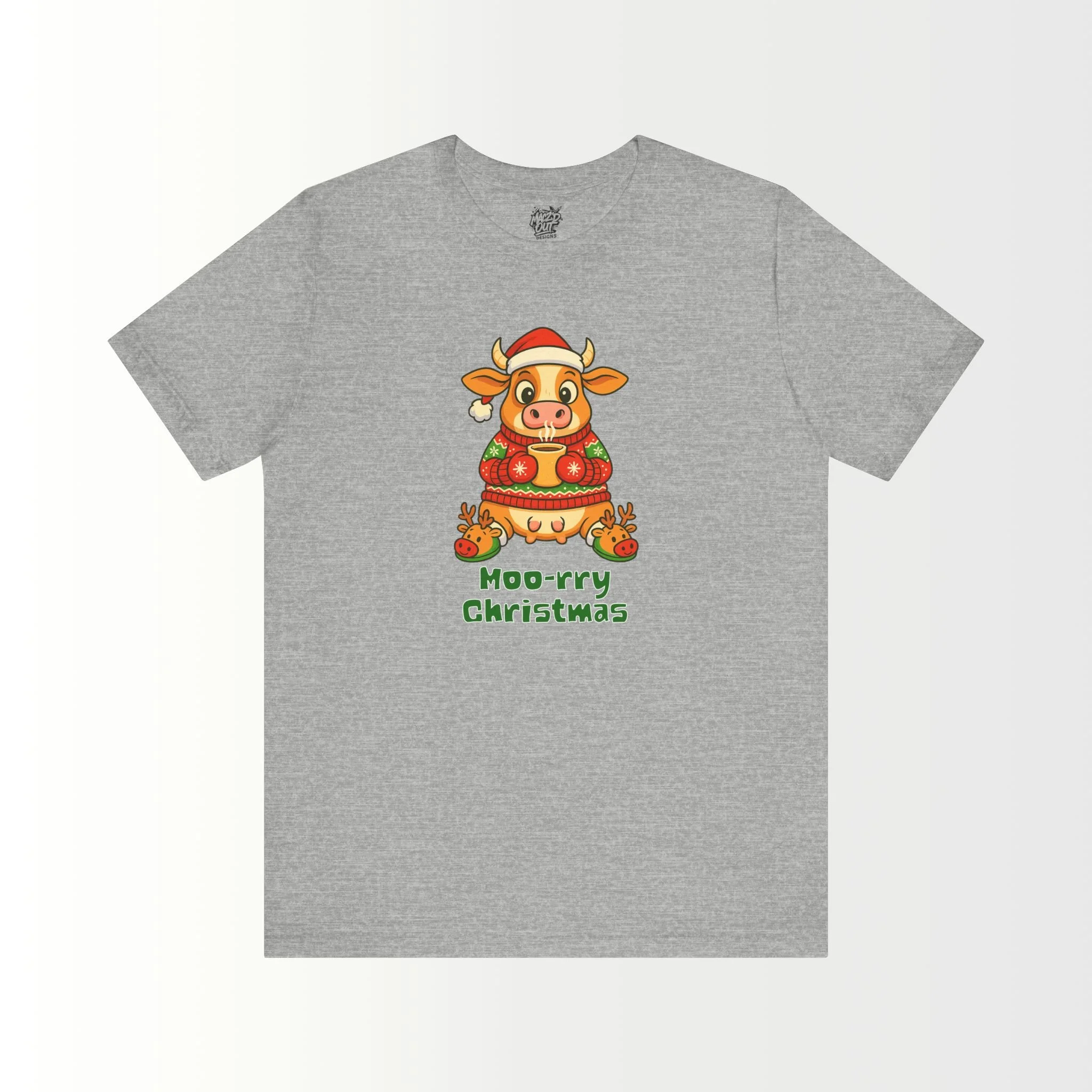 Moo-rry Christmas Cow With Reindeer Slippers T-Shirt