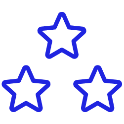 Three blue outlined stars on a black background.