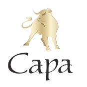 Logo featuring a stylized beige bull with curved horns standing above the word 'Capa' in black text.