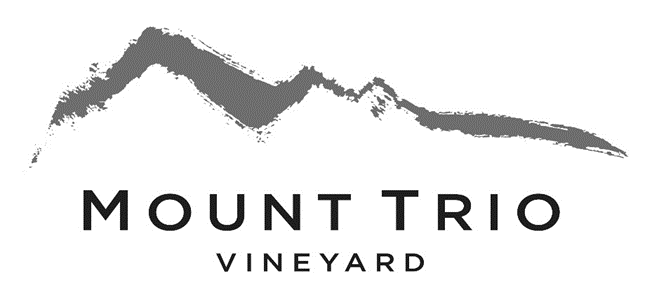 Logo of Mount Trío Vineyard featuring a stylized mountain range above the text.