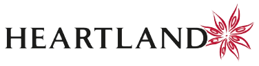 Heartland logo with stylized pink and black flower next to the text