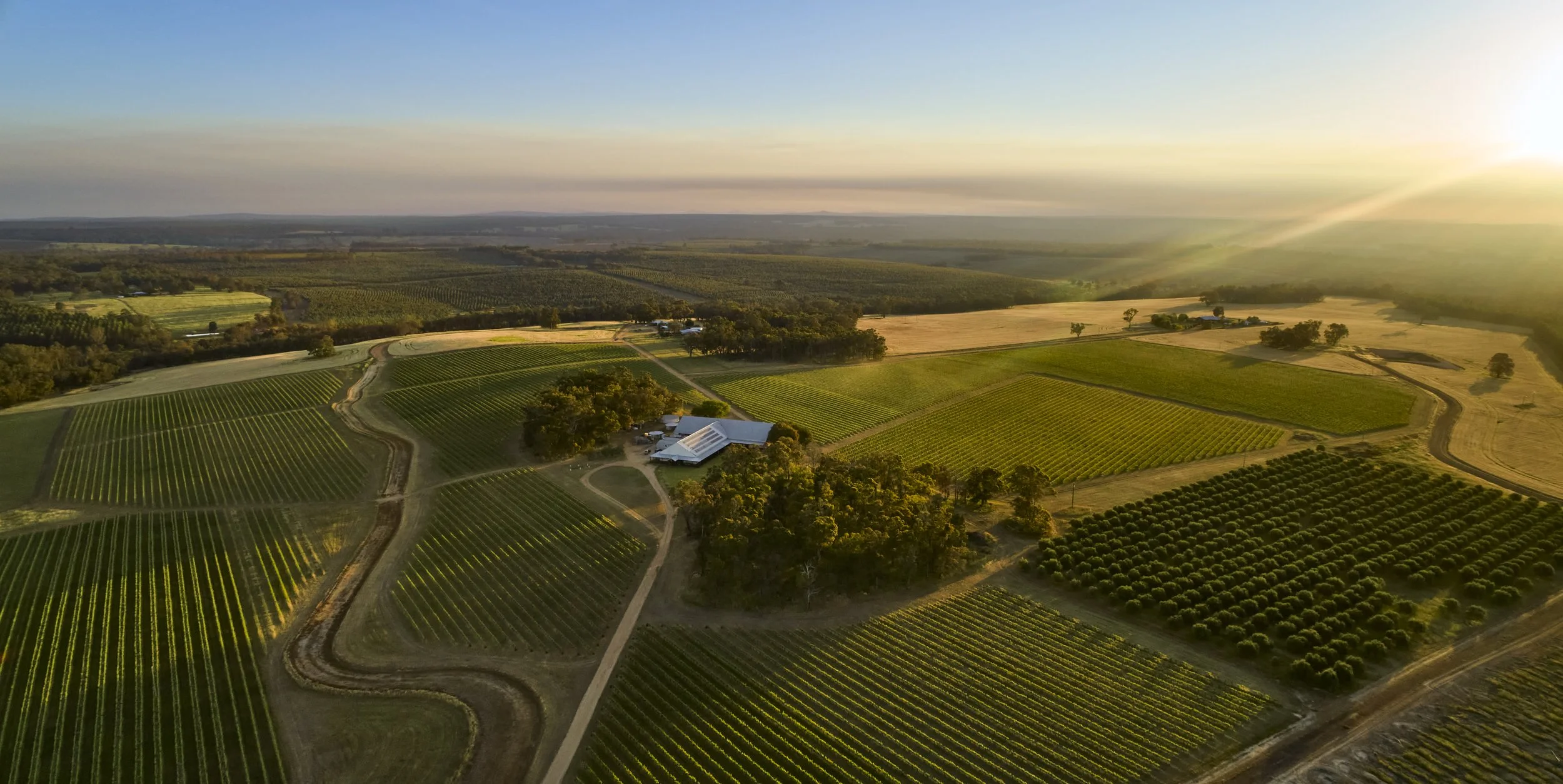 Aerial view of the Ghost Rock Winery in Tasmania.
