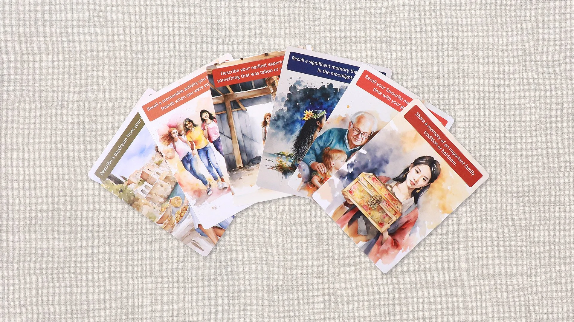 Image of Defining Moments deck of cards. Contains 40 prompt cards, 4 supporting cards & an instruction booklet.