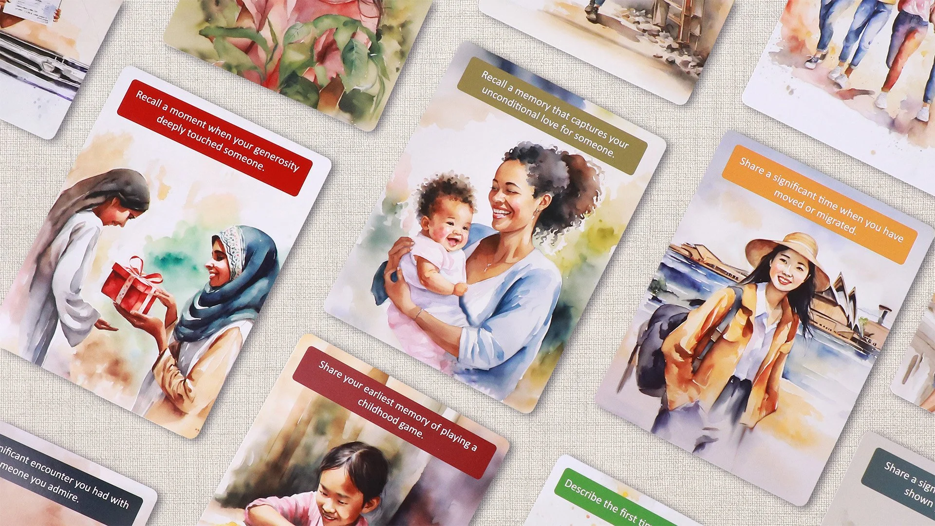 Image of Defining Moments deck of cards. Contains 40 prompt cards, 4 supporting cards & an instruction booklet.
