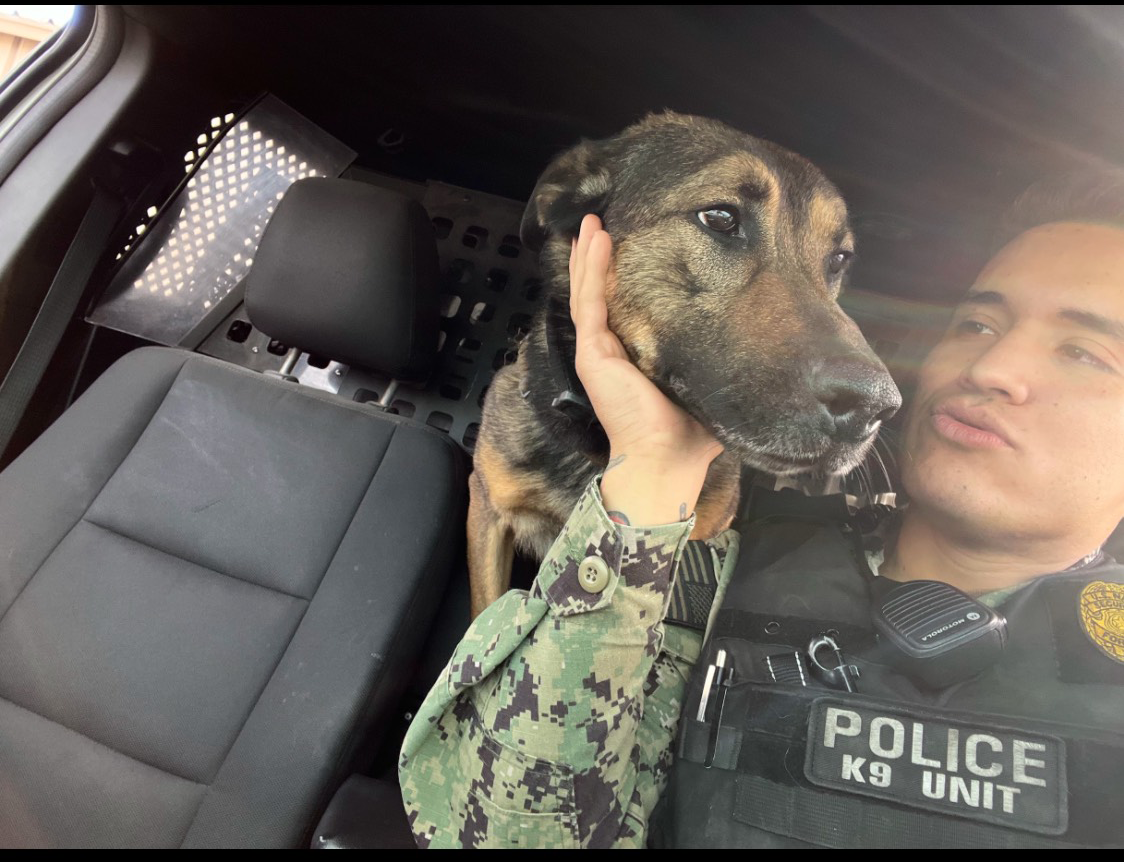 MWD Csoki with his Handler, Julian. They were reunited in 2025 by Mission K9 Rescue.