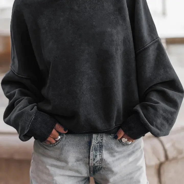 SOLID COLOR DROP SHOULDER CREWNECK PULLOVER