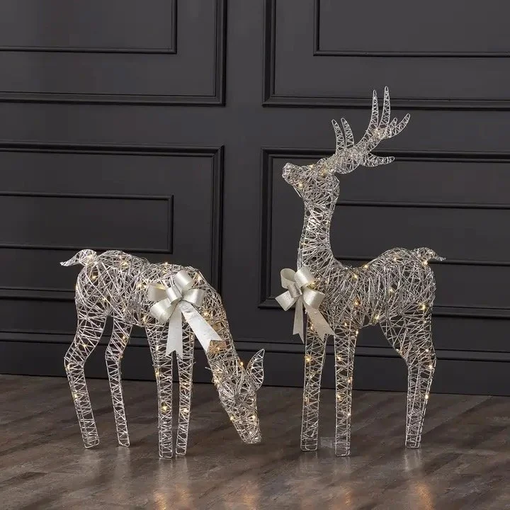 Metallic Silver Reindeer with Warm White Led Lights