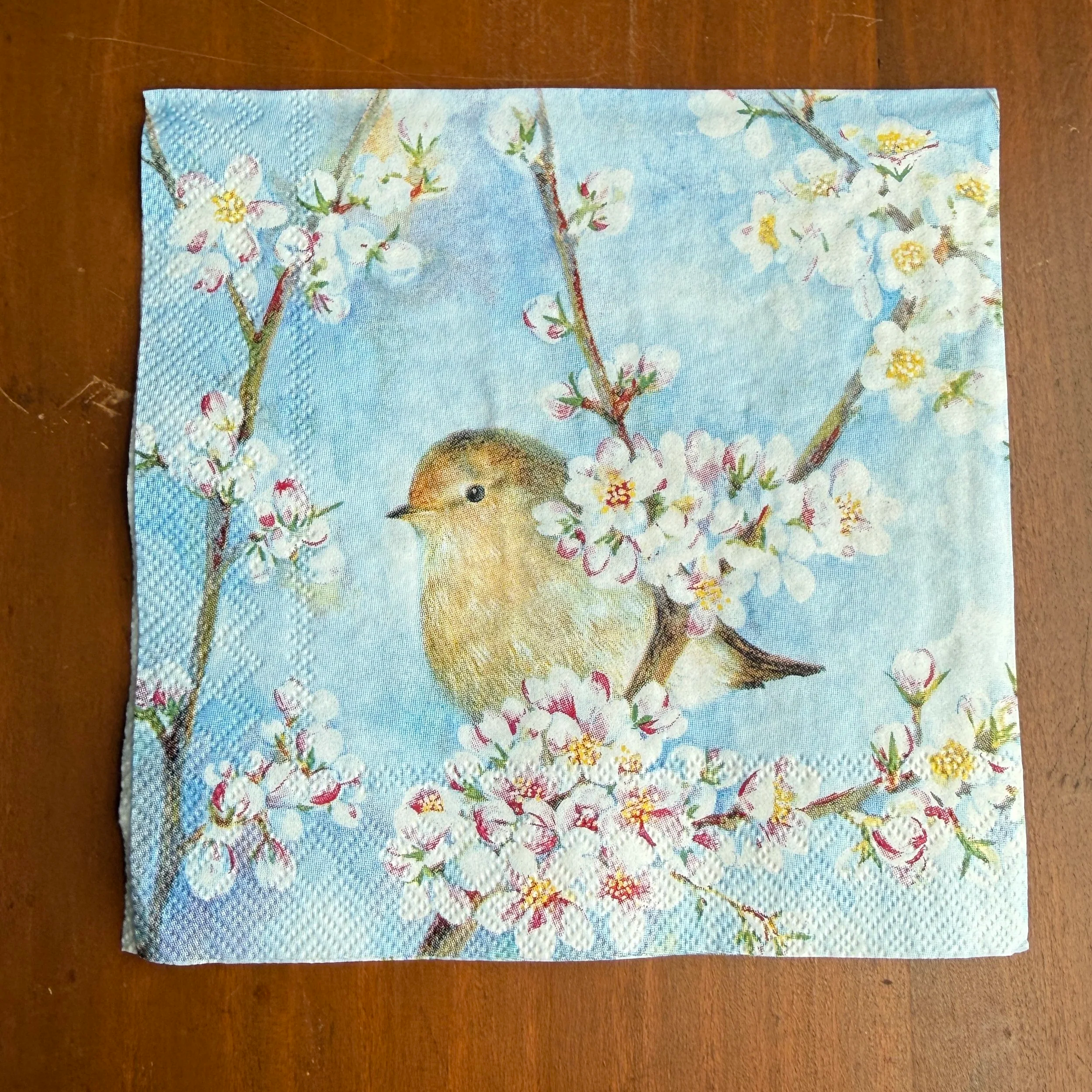 Bird in Cherry Blossom Tree Cocktail Napkin