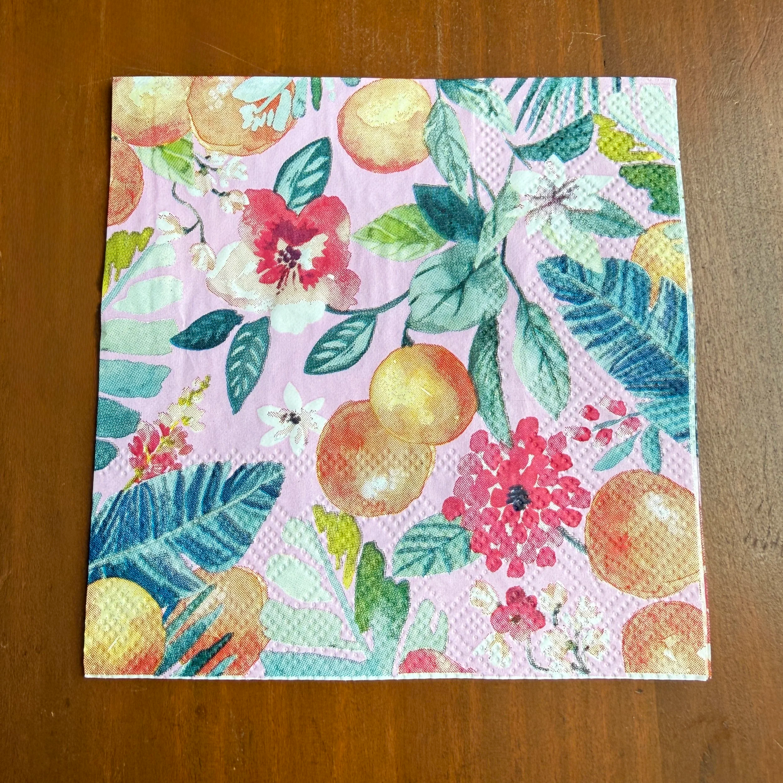 Pink Citrus Floral Cocktail Napkin