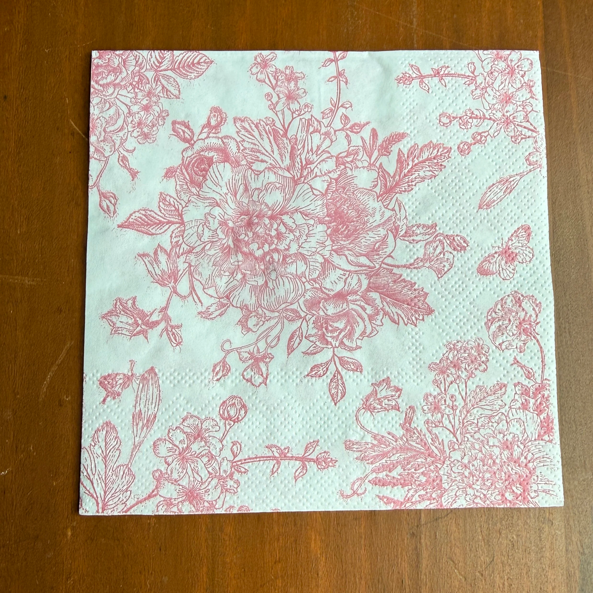 Pink Floral Toile Cocktail Napkin