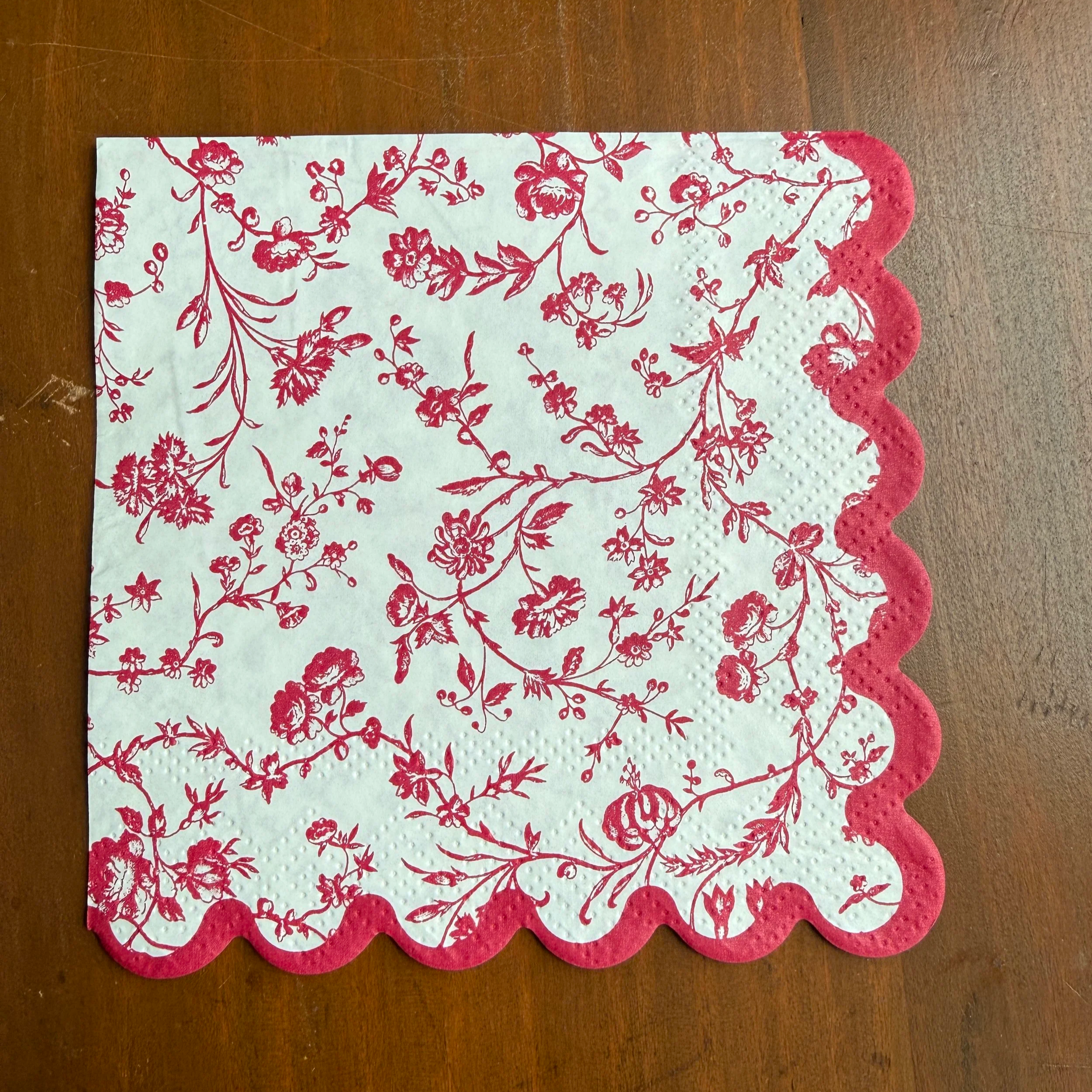 Red Floral Toile Cocktail Napkin