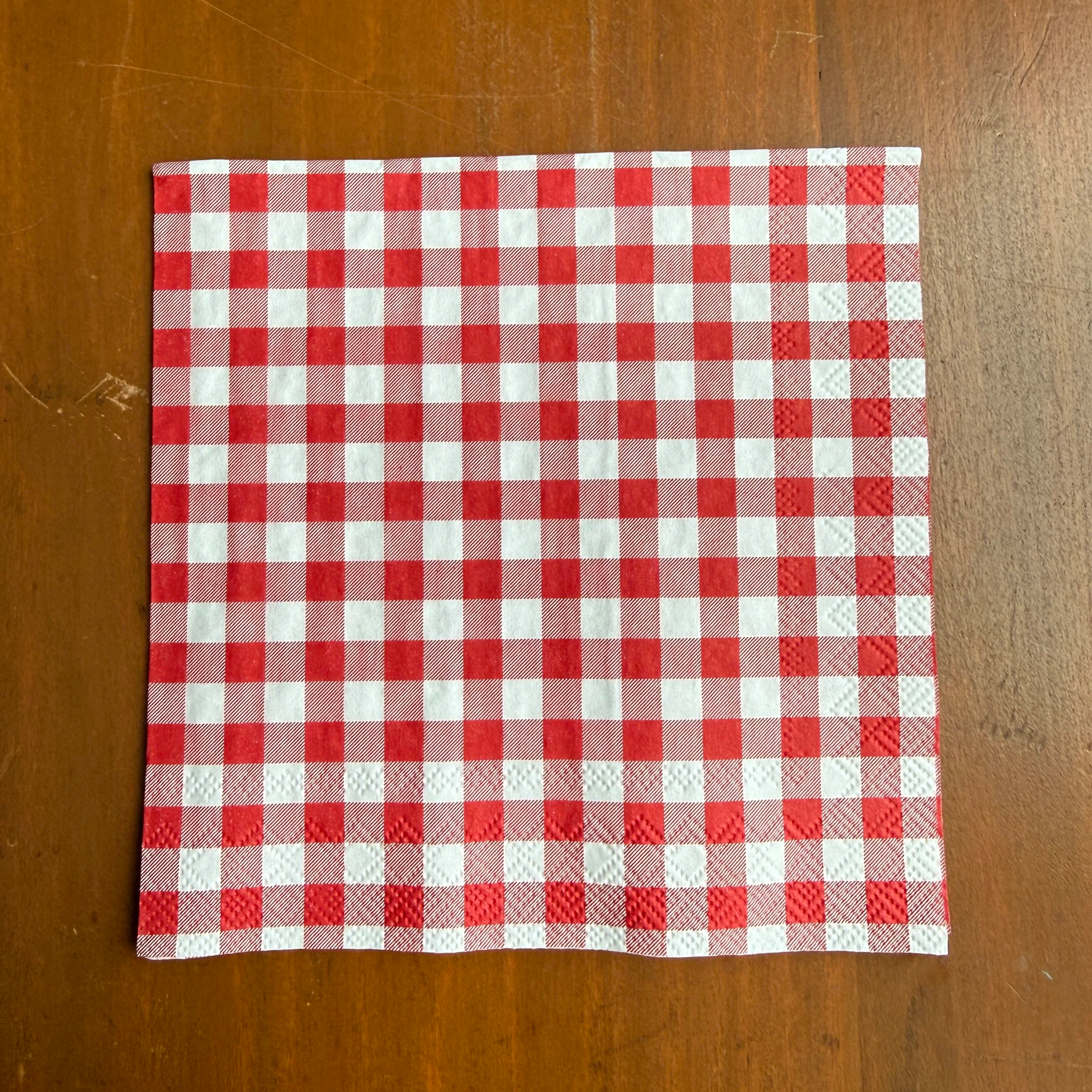 Red Gingham Cocktail Napkin