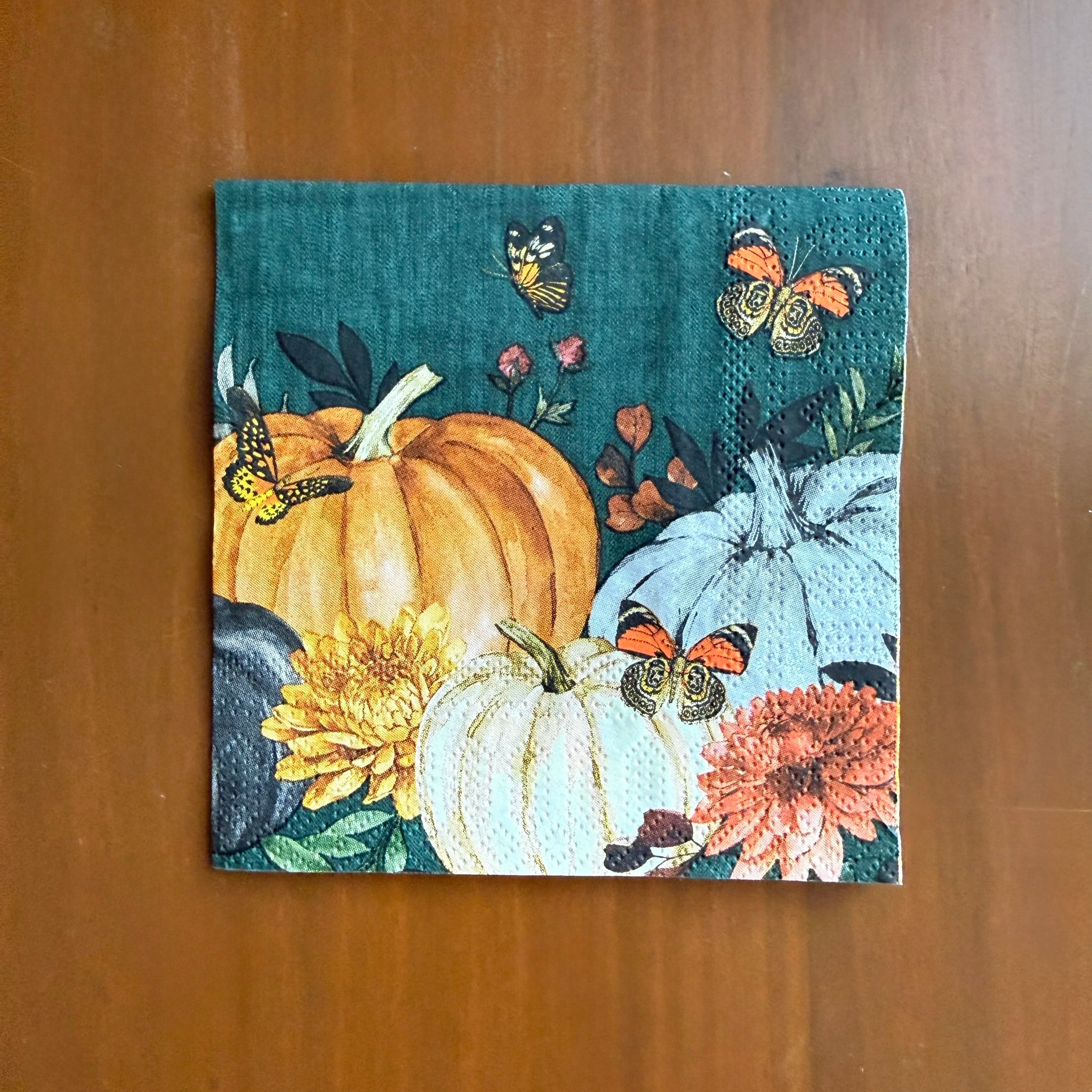 Dark Green w/ Multiple Pumpkins Cocktail Napkin