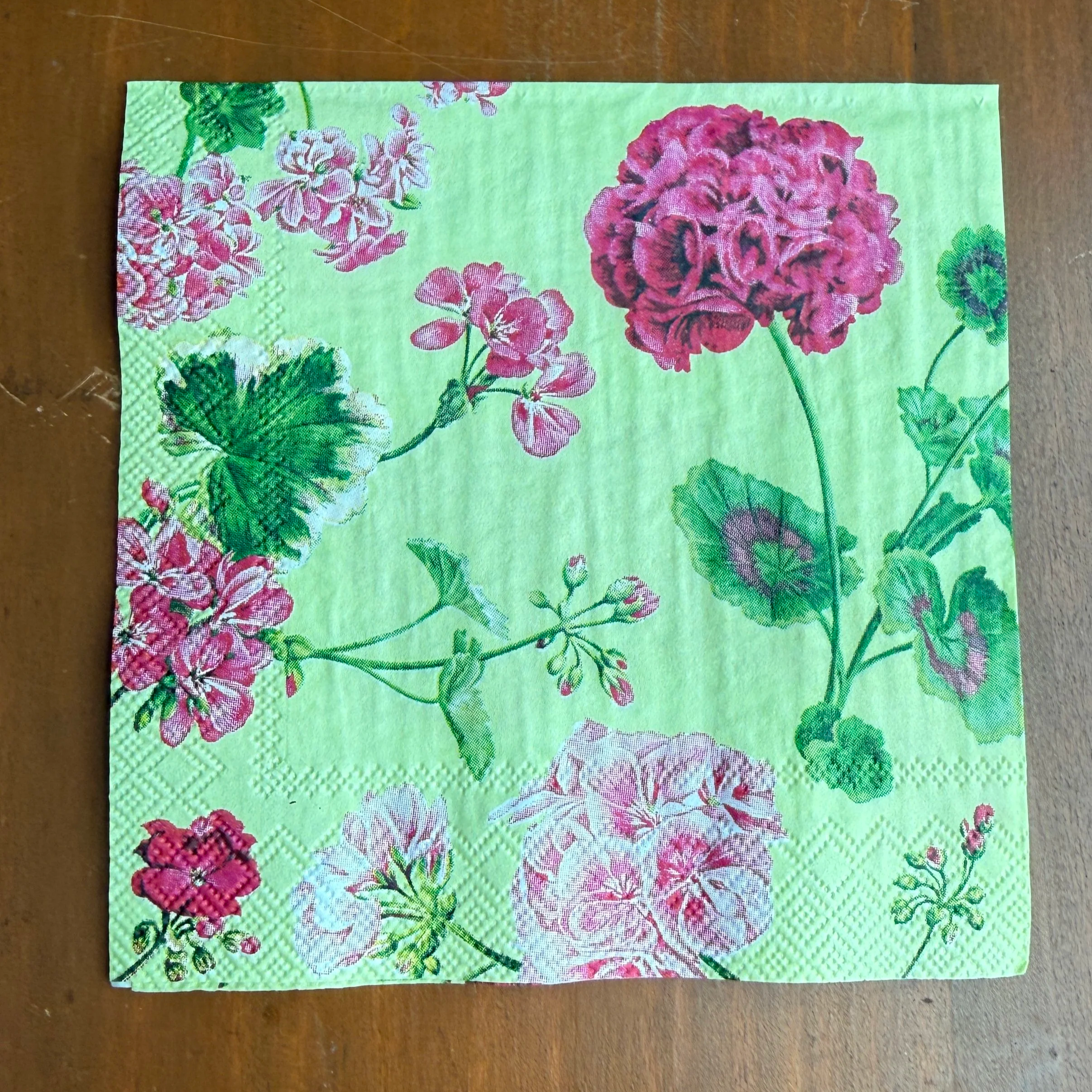 Lime/Pink Geranium Cocktail Napkin