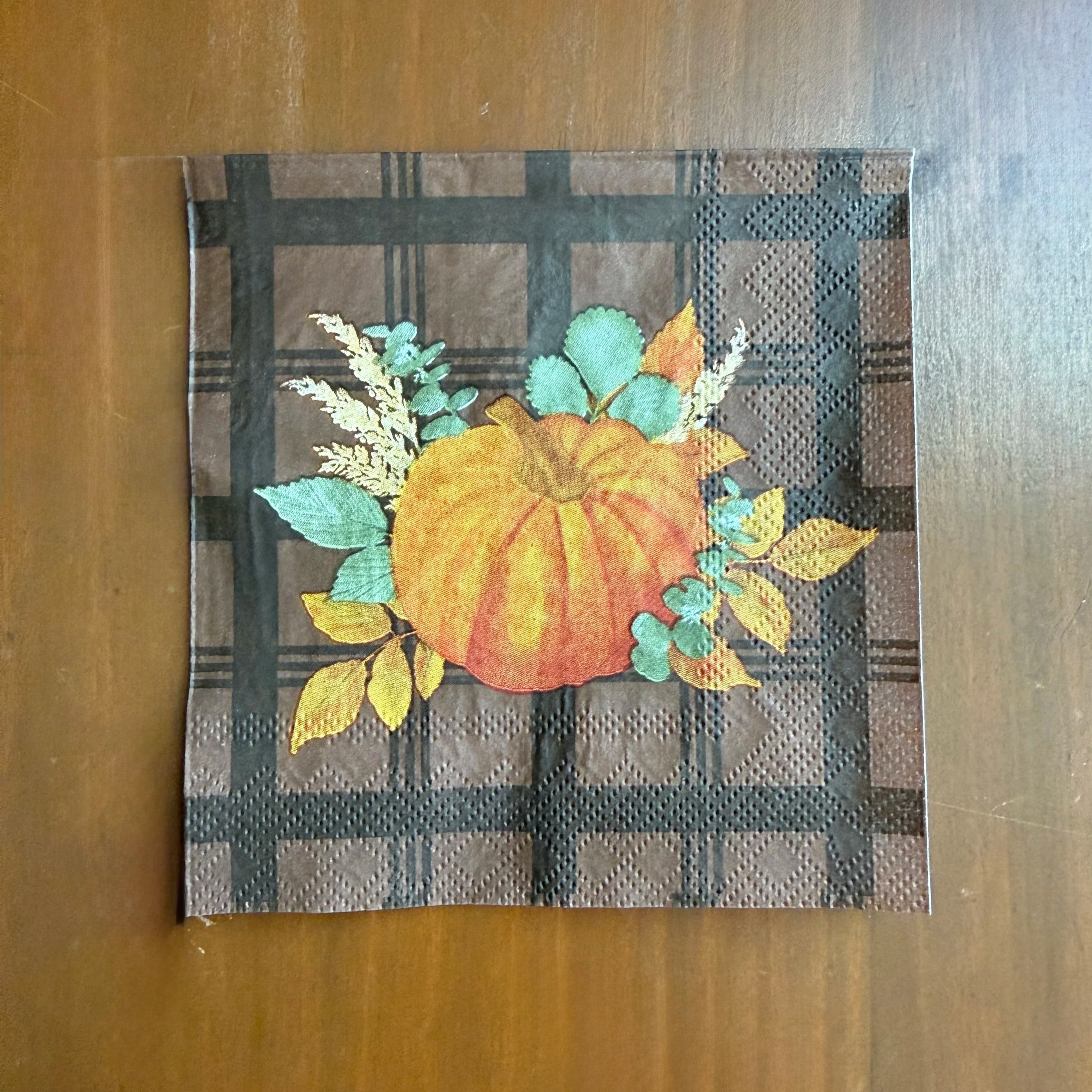 Brown Plaid Pumpkin Cocktail Napkin