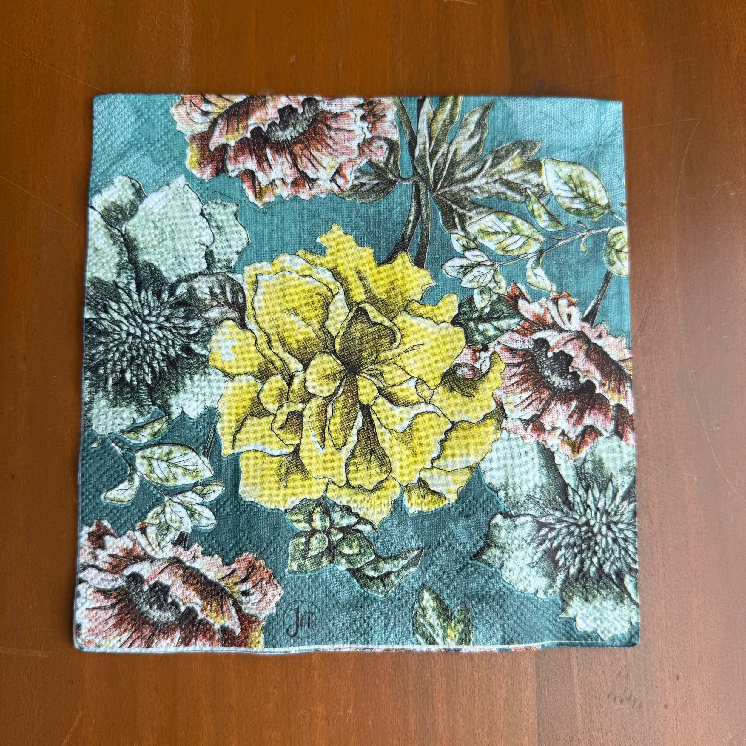 Green, Brown, Teal Floral Luncheon Napkin