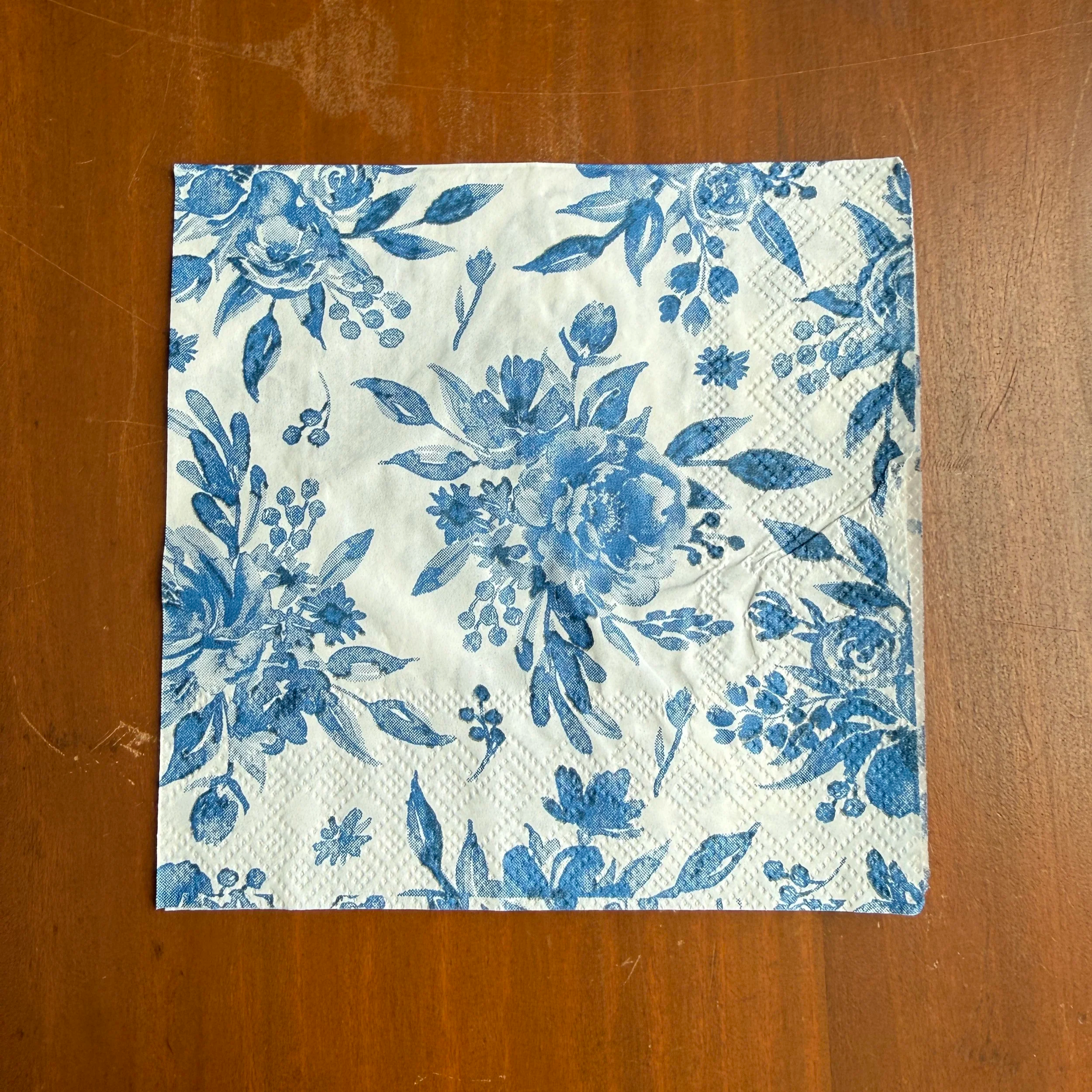 Blue Floral Toile Cocktail Napkin