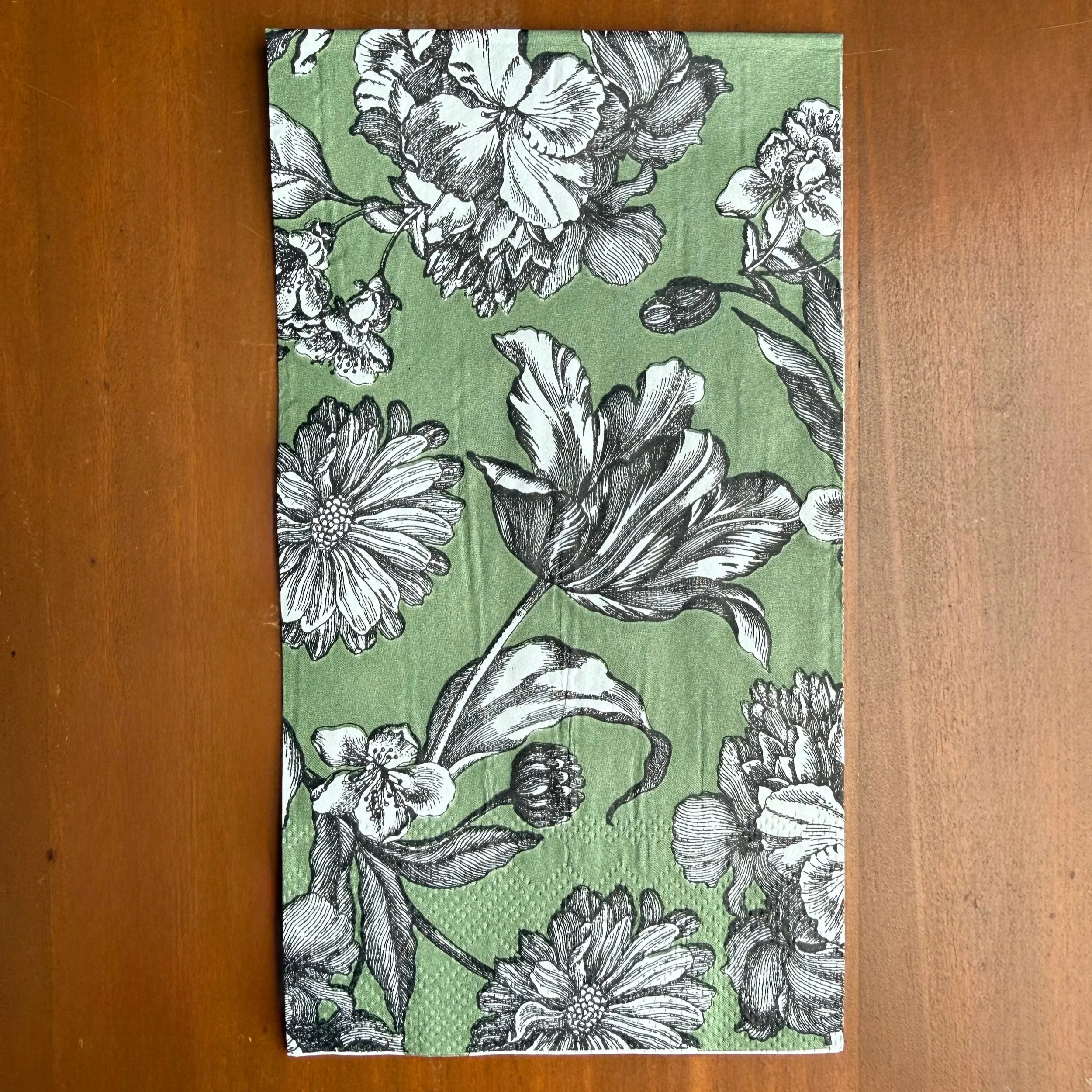 Green/Black White Floral Dinner Napkin