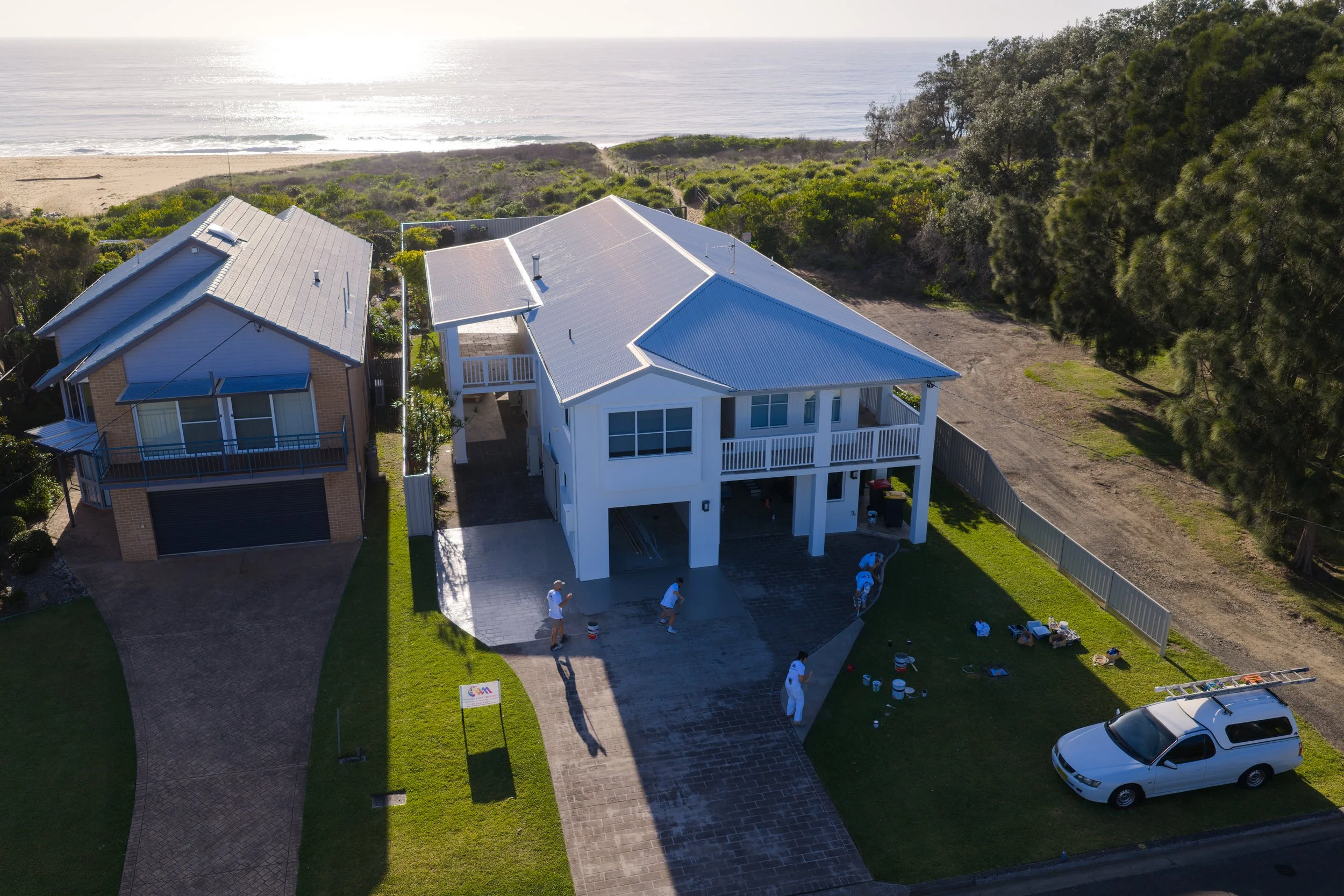 Seaside beach house being painted