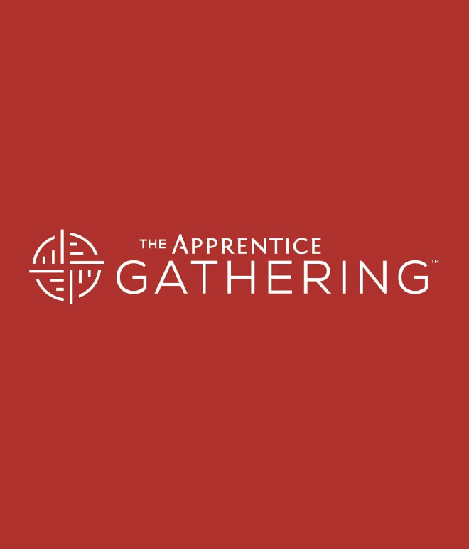 Logo of The Apprentice: Gathering with a red background and white text.