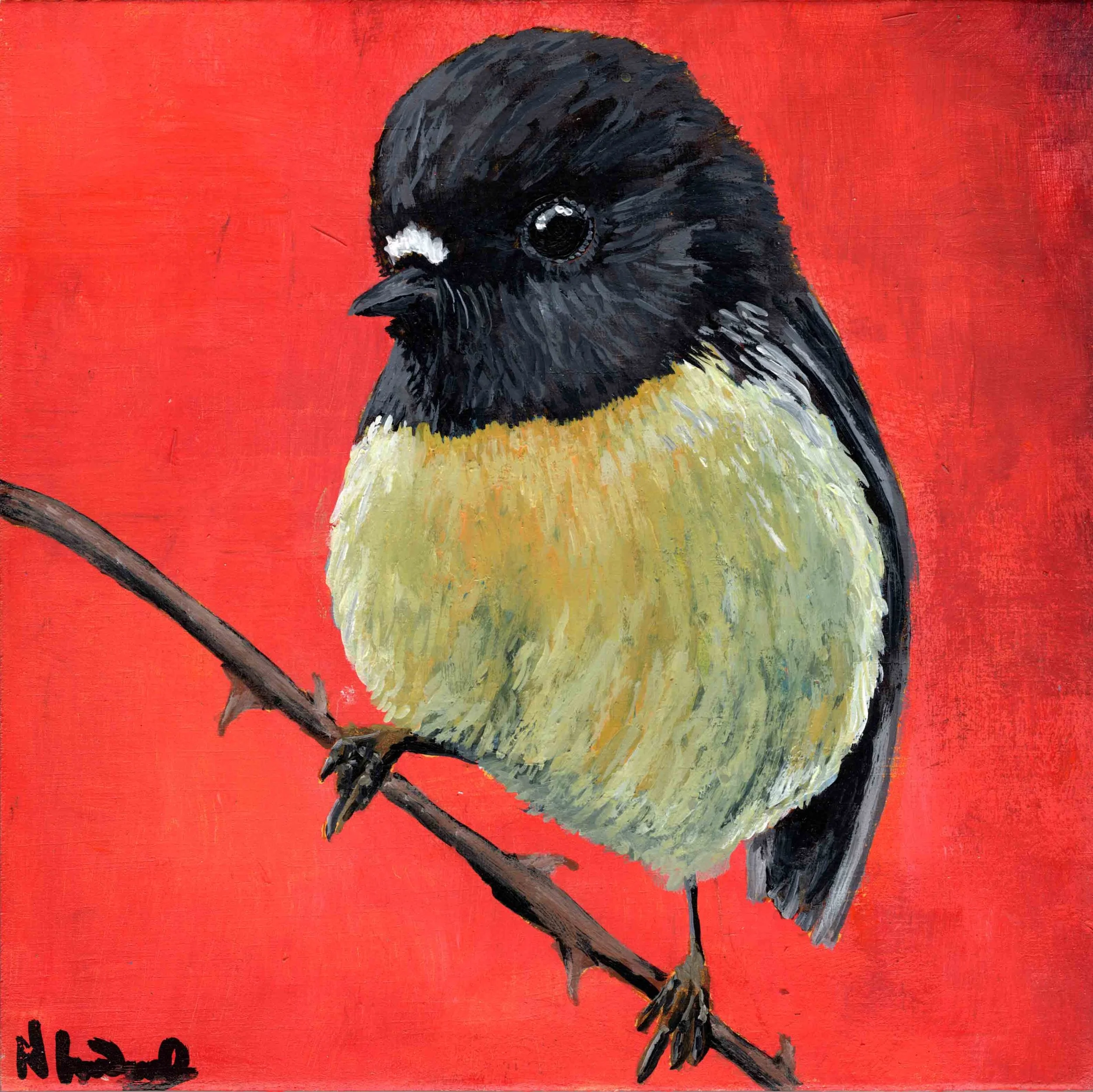Yellow Tomtit (8"x8") acrylic on wood panel