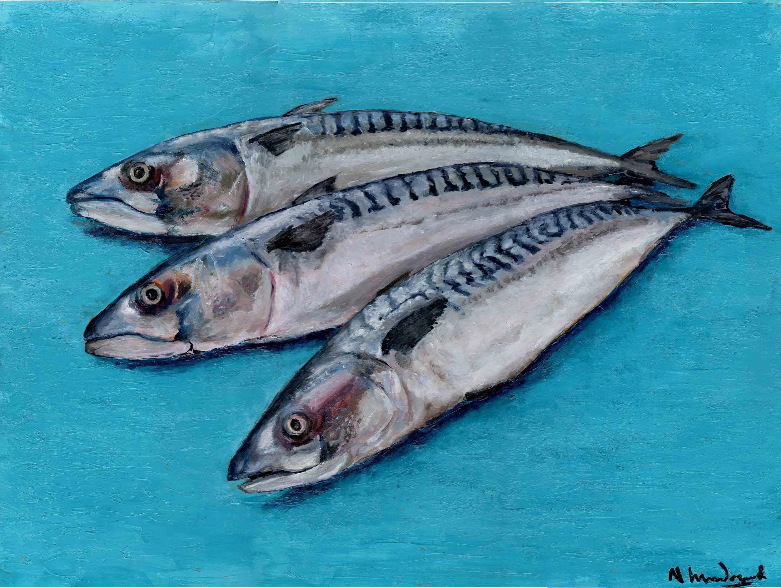 Three Mackerel (18"x24") acrylic on panel