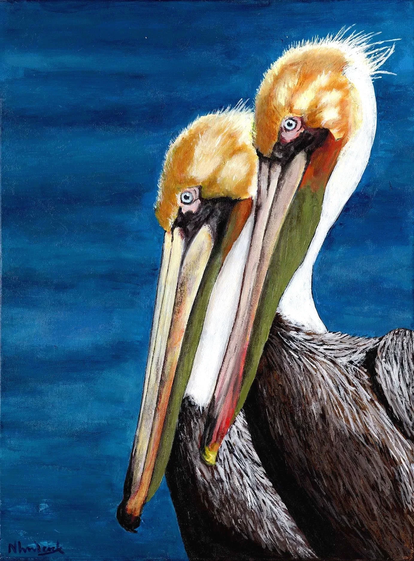Two Pelicans (18"x24") acrylic on canvas