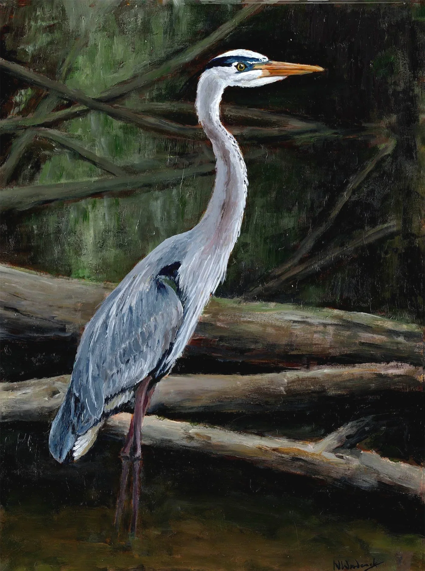 Great Blue Heron (18"x24") acrylic on canvas