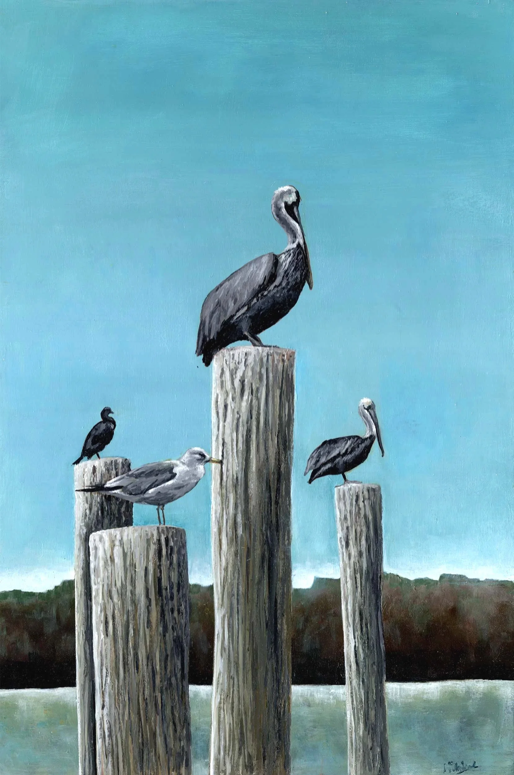 Mayport Pelicans (16"x 24") acrylic on wood panel