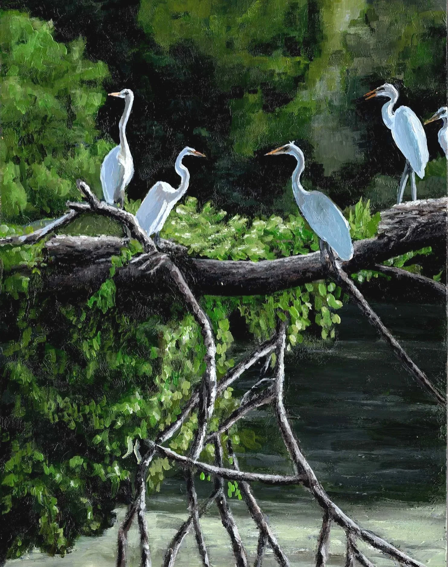 Egrets in the Marsh (11"x14") acrylic on panel
