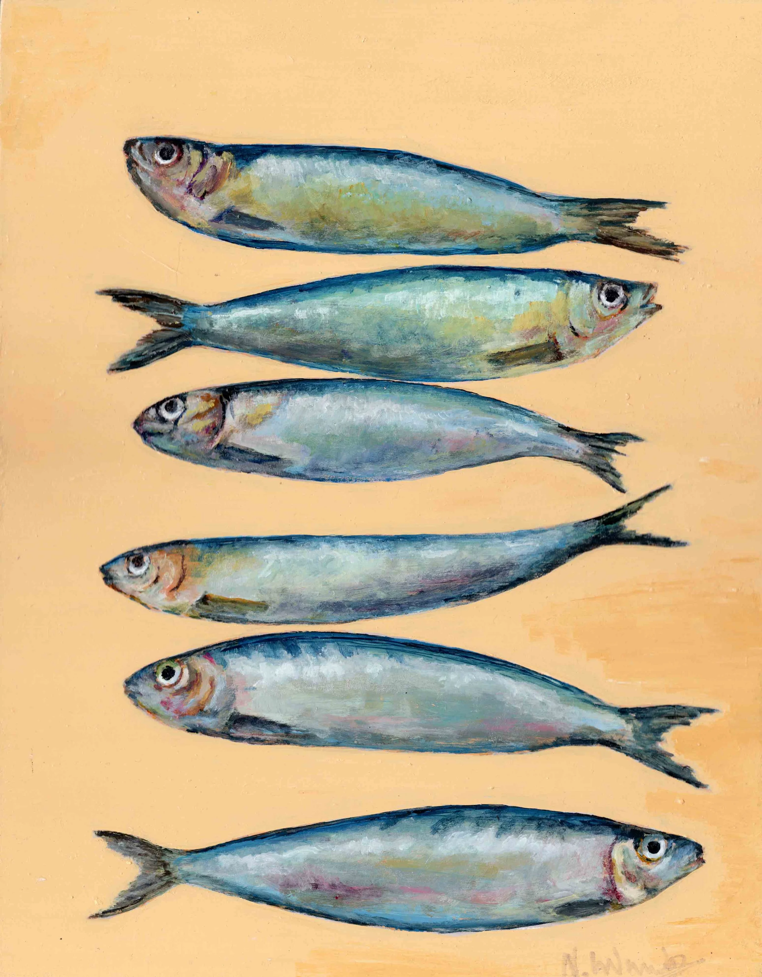Six Sardines (11"x14") acrylic on panel